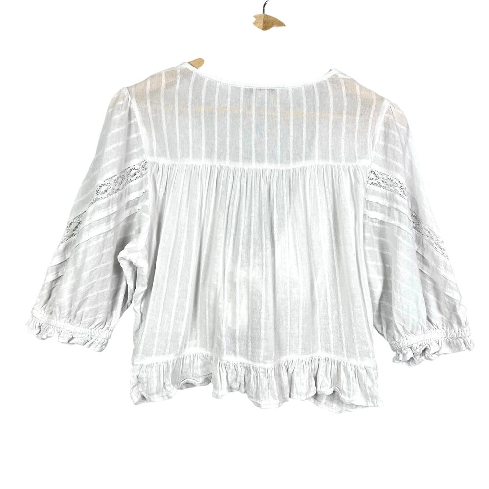 American Eagle V-Neck Gauzy Lace Tie-Front White Blouse Top BOHO L - Picture 4 of 14